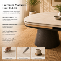 Table à manger ovale moderne en marbre avec piétement en bois noir pour salle à manger de luxe