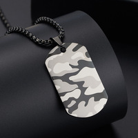 Collier pendentif en acier inoxydable plaqué or camouflage laser, style militaire, chaîne pour homme, streetwear urbain, accessoire de mode hip hop