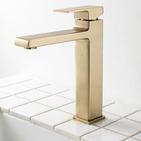 Robinet de lavabo carré haut de gamme HONGDEC en laiton brossé, à poser sur le plan, monotrou, monocommande, eau froide et chaude