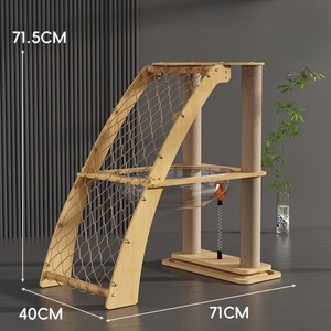 Arbre à chat en bois massif avec hamacs, style moderne, structure d'escalade pour chats d'intérieur, maisonnette pour animaux imprimée mignonne, colonnes de traction - Product Image 3