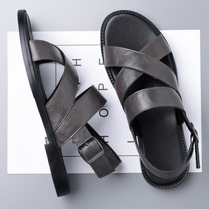 Sandales en cuir à brides croisées pour hommes Marron Antidérapantes Chaussures de plage d'été Taille 46 47 - Product Image 3