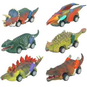 Mobil puzzle lucu, mainan anti jatuh model simulasi kendaraan kembali, mobil plastik kecil dinosaurus tarik mundur