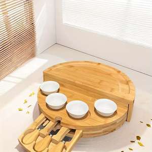 Ensemble de planche à <span class=keywords><strong>charcuterie</strong></span> en bambou moderne de style écologique planche à fromage ronde pour les vacances de Noël en plein air en stock en gros - Product Image 3