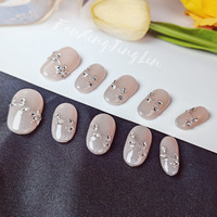 Gel ABS Made Capsules Stick Japanese 3D Luxury Diamond Leaf Cat Eye Premium Handmade Press on Nail Short Round French Finger