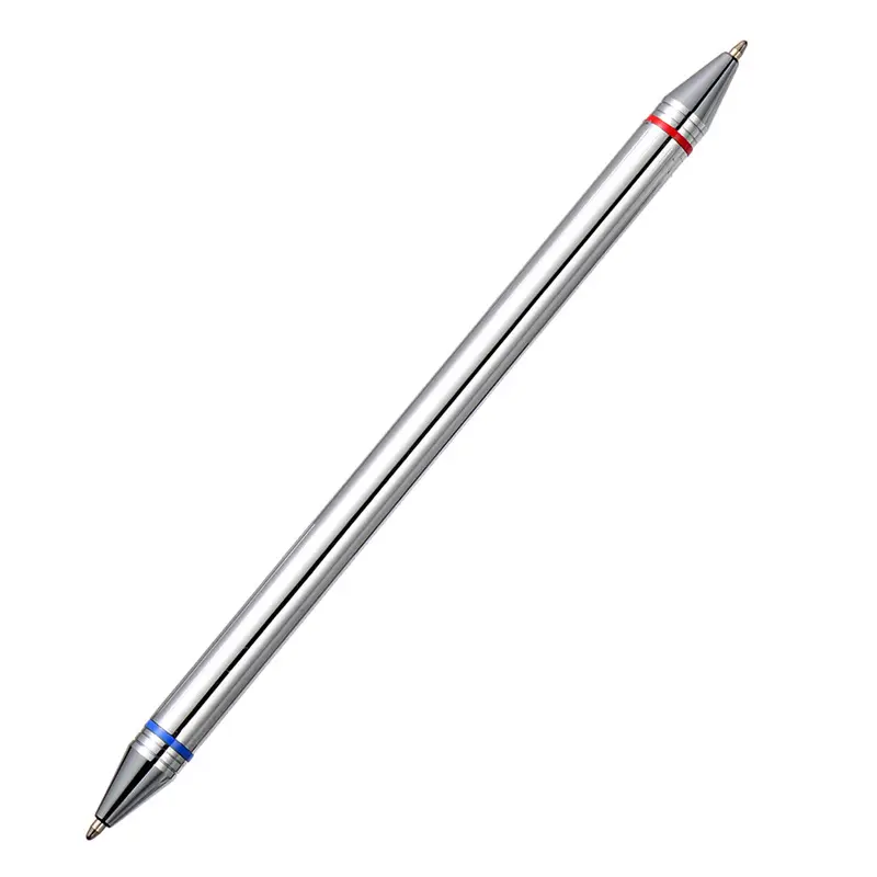 Bolígrafo de recarga 2 en 1 de diseño novedoso curvo plateado cromado de cobre de gama alta, bolígrafo de metal de dos colores de dos lados