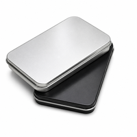 Boîte en métal argenté personnalisée avec logo pour cartes-cadeaux, bonbons, emballages cosmétiques, petite boîte rectangulaire à charnière avec moule existant
