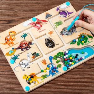 Juego de Mesa de Madera con Temática de Dinosaurios, Laberinto de Cuentas Magnéticas, Clasificación de Colores, Conteo de Números, Juguete para el Desarrollo de Habilidades - Product Image 3