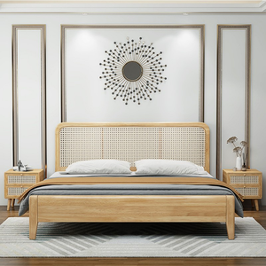 Cama doble de madera sólida bilateral de ratán, conjunto de muebles de dormitorio, cama de desayuno - Product Image 2