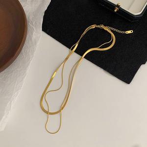 Double Layer Snake <b>Chain</b> Necklace | 18K PVD Gold Plated Stainless Steel Flat <b>Mirror</b> Choker Necklace | Fashion Jewelry for Women - Product Image 4