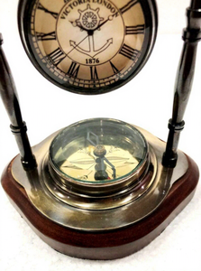 Nautical <b>Art</b> Antique Brass Table <b>Clock</b> Compass Style Maritime Ship Desk <b>Clock</b> for Home Office Decor - Product Image 2