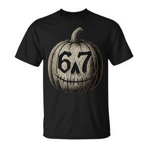 67 Halloween Pumpkin Black T-shirt da uomo a maniche corte con collo rotondo e design con stampa digitale Meme - Product Image 2