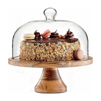 Présentoir à gâteaux en bois d'acacia avec couvercle en acrylique pour mariages Présentoir à gâteaux rond en bois pour produits de mariage Plateau de présentation pour cupcakes