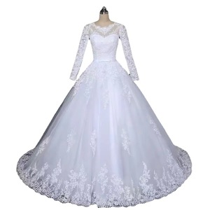 <b>White</b> A-Line Wedding Dress With <b>Lace</b> Long Sleeves Sweetheart Neckline Natural Waist Vintage Style - Product Image 5