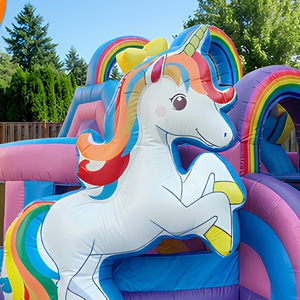 Château gonflable licorne en PVC de qualité commerciale DFRL, thème arc-en-ciel, avec toboggan, pour événements et fêtes d'enfants, <span class=keywords><strong>location</strong></span> 3 ans - Product Image 2