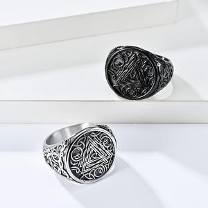 Retro Viking Odin Triangle Knot <b>Titanium</b> Steel <b>Ring</b> For <b>Men</b> Geometric Design Everyday Wear Large Size - Product Image 2