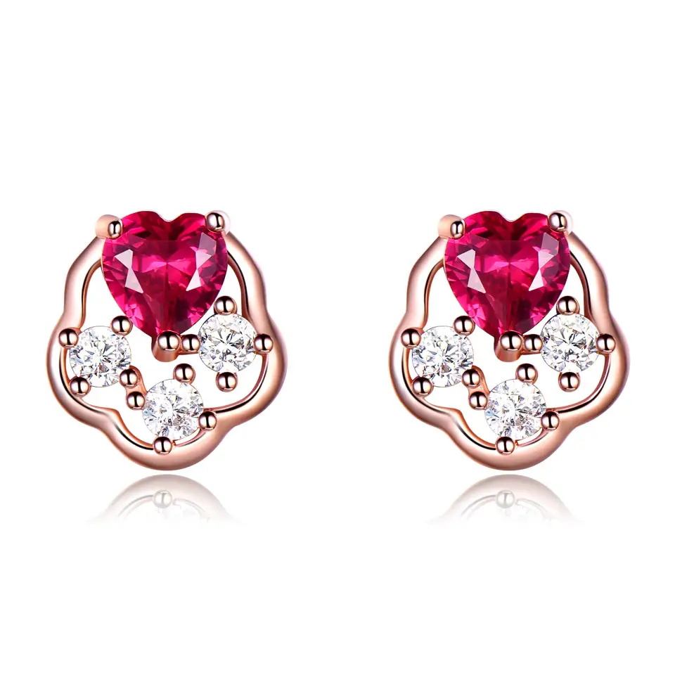 S925 Silver Platinum Plated Hypoallergenic Small Red Heart Silver Stud Earrings for Girls