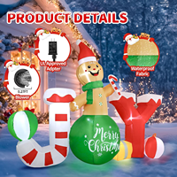 Bonhomme en pain d'épices gonflable JOY avec boule cadeau, canne en sucre, lumière LED, Noël, pour la cour, la pelouse, la maison, la fête en plein air, décoration de fête
