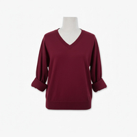 Pull unisexe à col en V et manches lanternes, couleur unie, manches classiques, toutes saisons, décontracté, anti-plis, 100 % acrylique tricoté