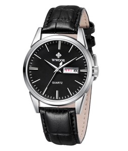 Montre-bracelet à quartz pour homme en or, bracelet en cuir, fenêtre calendrier, 39 mm, étanche, style affaires, vente en gros, offre spéciale - Product Image 2