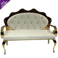 Nouveauté, canapé de luxe doré pour événements, mariages, fêtes, trônes, chaises pour la mariée et le marié, canapé en acier inoxydable doré avec dossier en forme de cœur