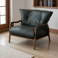 Fauteuil de détente en cuir vert foncé JP Modern avec structure en bois massif et coussin amovible pour la maison
