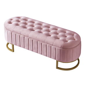 Elegant Upholstered Velvet <b>Storage</b> Ottoman with Button-Tufted,<b>Storage</b> Bench with Metal Legs for Bedroom - Product Image 3