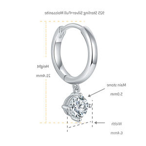 Pendientes de Aro Pequeños de Plata de Ley con Moissanita VVS, Estilo Hip Hop, de Moda, con Círculo de Color Chino - Product Image 6