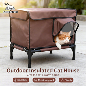 Kangdarpet US en Stock - Casa para Gatos Aislada para Exteriores - Refugio Elevado para Gatos Silvestres Resistente a la Intemperie con Puerta de Escape y Solapa Magnética - Product Image 1
