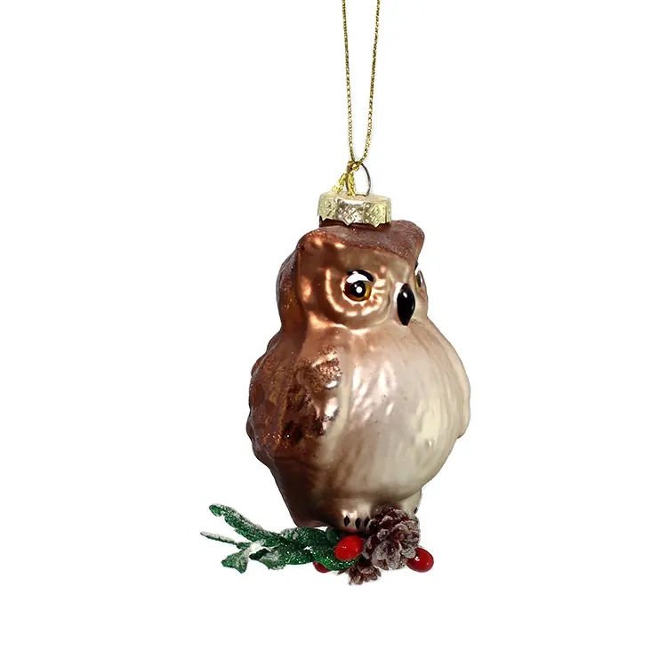クリスマスツリーの装飾品手吹きガラスフクロウ鳥の盛り合わせ新しい装飾的なクリスマスの形の置物ミニチュアペンダントOEM ODM
