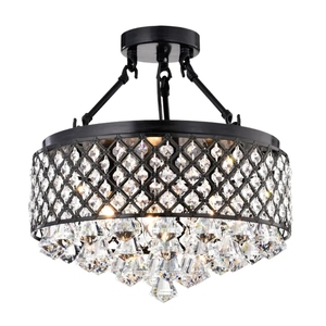 Lámpara de araña de cristal, marco de metal de malla Iorn negra, accesorio de luz de techo de montaje empotrado para dormitorio - Product Image 6