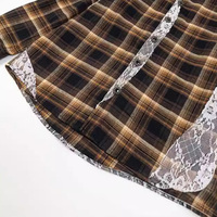 Baju sambungan renda untuk pria, kemeja motif kotak-kotak dengan kancing lengan panjang, atasan kerah kasual untuk pria