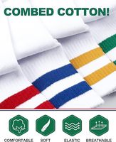 Chaussettes en coton unisexes personnalisées avec logo, rayures rétro arc-en-ciel, chaussettes en coton biologique pour l'école, chaussettes tricotées, faible MOQ, prix fabricant