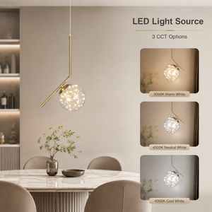 โคมไฟเพดาน LED ทรงโมเดิร์น วัสดุกระจกและโลหะ สีทองสามเฉด ปรับความสูงได้ เหมาะสำหรับห้องรับประทานอาหาร ห้องนอน ตกแต่งภายในบ้าน - Product Image 3