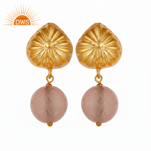 ต่างหูพลอยคาลซิโดนีชุบทอง18K ทำด้วยมือต่างหูอัญมณีรูปกุหลาบธรรมชาติแบบห้อย - Product Image 1