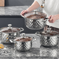 Produk Baru 8pcs Set Peralatan Masak Dapur Anti Lengket Gaya Modern dari Baja Tahan Karat dengan Tutup Kaca