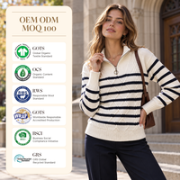 Pull tricoté décontracté respirant pour femme, à rayures torsadées, demi-zip, idéal pour l'hiver