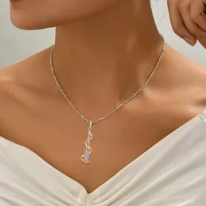 High Polish Trendy 925 Sterling Silver Jewelry Rose Gold Plated Ribbon Wrapped Drop Style Pendant Necklace