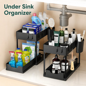 Organisateur sous évier à 2 niveaux, <span class=keywords><strong>étagère</strong></span>s coulissantes pour rangement sous évier, support de rangement pour <span class=keywords><strong>cuisine</strong></span> et salle de bain - Product Image 1