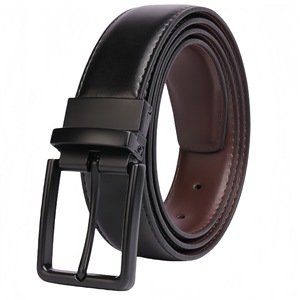 Cinto Masculino de Couro Genuíno com Listras Dupla Face, Estilo Sofisticado e Popular, com Fivela Giratória para Uso Diário - Product Image 3