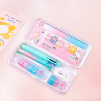 Fournitures de bureau bleues, roses et vertes, produits scolaires, papeterie de dessin animé pour enfants, kit cadeau, ensemble de papeterie mignon avec trousse à crayons