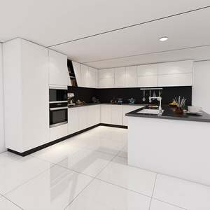 Armoires de cuisine modernes modulaires en forme de L brillantes SANTOPOVA |   Finition laquée personnalisée avec design sans poignée pour projets d'appartements - Product Image 2