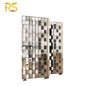 Foshan Edelstahl klappbare Raumteiler Bildschirm tragbare Trennwand Panel Salon dekorative Raumteiler mit Rädern - Product Image 1