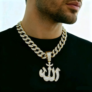 Gargantilla personalizada NL2214 para hombre con colgante de símbolo de Alá con diamantes de imitación completos Collar de cadena de eslabones cubanos con diseño de nicho de estilo hip-hop - Product Image 1