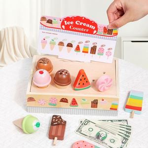 Bloques de Madera de Comida para Cocina, Juguetes de Helado para Niños, Juego de Imitación con Mostrador, Menú y Dinero - Product Image 1