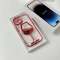 Étui de protection de téléphone en verre de vin rouge Quicksand mobile liquide Transparent électrolytique de luxe pour iPhone 16 15 14 13 Pro Max