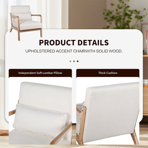 Sillón Moderno de Mediados de Siglo, Sillón de Diseño con Estructura de Madera Maciza <span class=keywords><strong>y</strong></span> Cojín Lumbar Desmontable, Sillón Individual Cuadrado Tipo F - Product Image 4