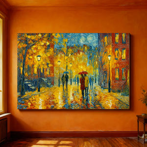 Lámpara LED con diseño <span class=keywords><strong>de</strong></span> la noche estrellada <span class=keywords><strong>de</strong></span> <span class=keywords><strong>Van</strong></span> <span class=keywords><strong>Gogh</strong></span>, lienzo decorativo <span class=keywords><strong>de</strong></span> pared en varios paneles para la decoración del hogar, para sala <span class=keywords><strong>de</strong></span> estar y dormitorio - Product Image 2