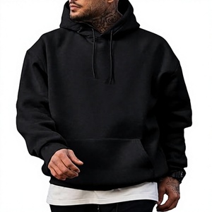 Sudadera con Capucha Negra para Hombre, Cuello en V, Forro Polar, 100% Algodón, Resistente al Viento, Ecológica, Corte Regular, Informal, con Bolsillo, para Invierno - Product Image 1