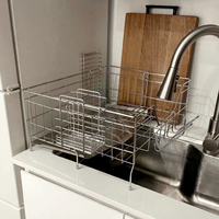Égouttoir à vaisselle télescopique rétractable en acier inoxydable 304 de style japonais pour évier, type autoportant à bord étroit pour le rangement des bols et assiettes