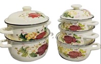 Lot de 5 casseroles en émail 18/20/22/24/26 cm, motif floral, avec couvercle, pour cuisine domestique, vente en gros